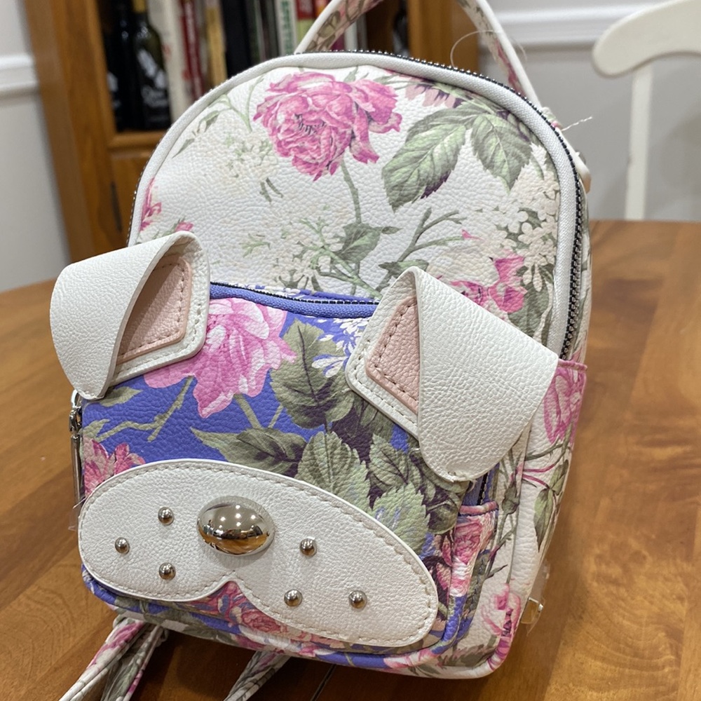 NWT. BetseyJohnson floral puppy, mini backpack/purse. - Picture 1 of 13